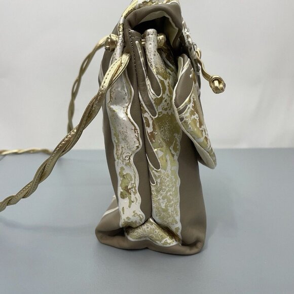 Vintage 80s Terry Toni Shoulder Bag Purse Hand Painted White Gold Leather Brown - Picture 8 of 16